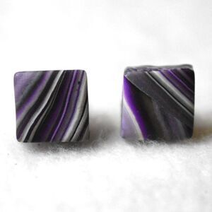 Wampum Shell Moon Art 1/2" Square Purple/Gray/White Stud/Post Earrings